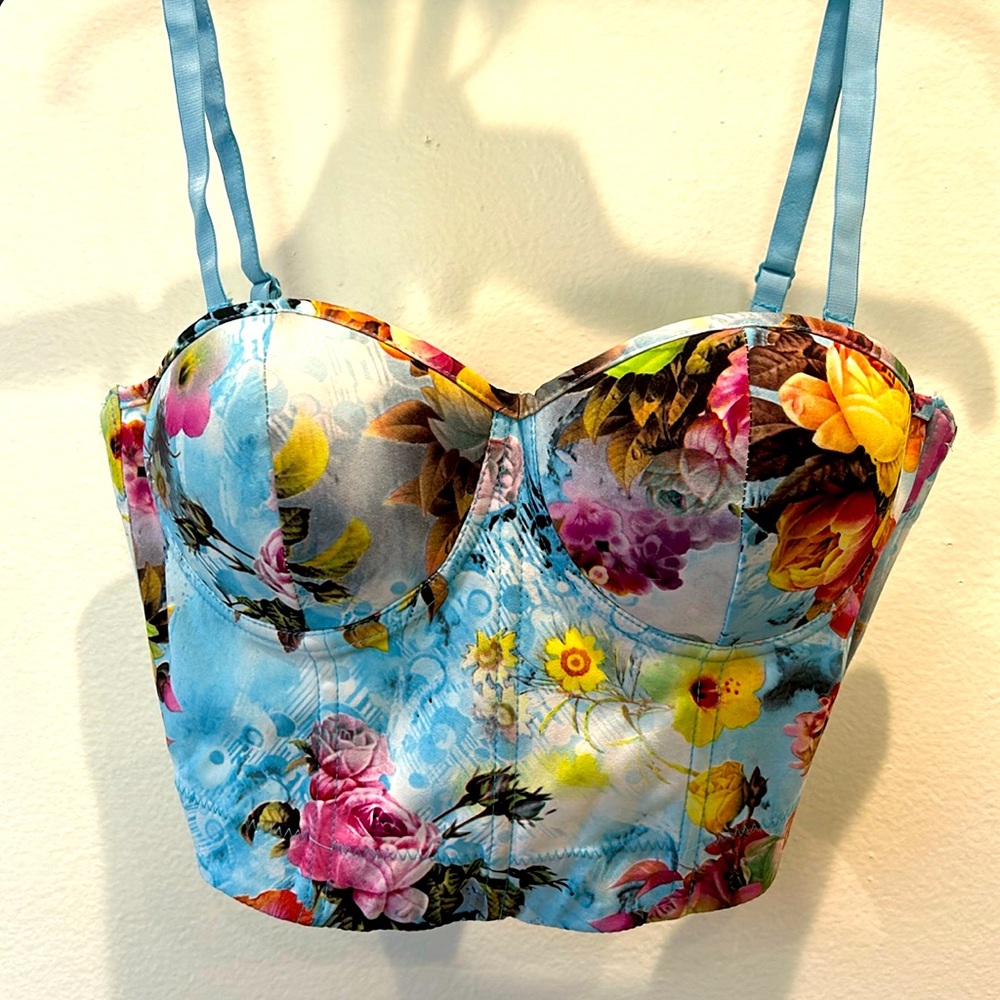 Blue Floral Bustier Top (small)